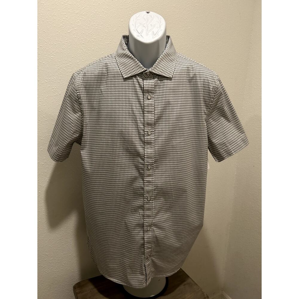 KARL LAGERFELD PARIS Mens Woven Shirt Light Grey Medium Short Sleeve Cotton New